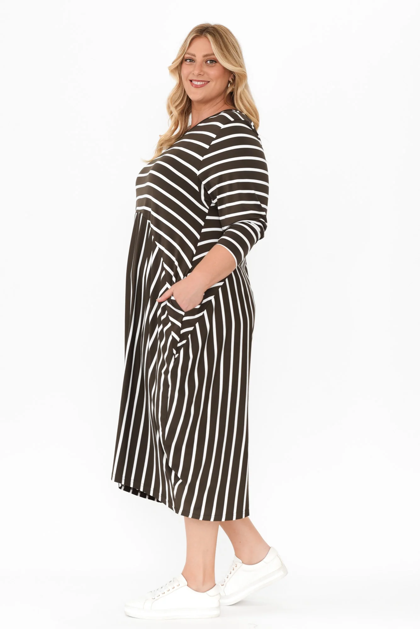 Soho Olive Stripe Bamboo Midi Dress - Image 9