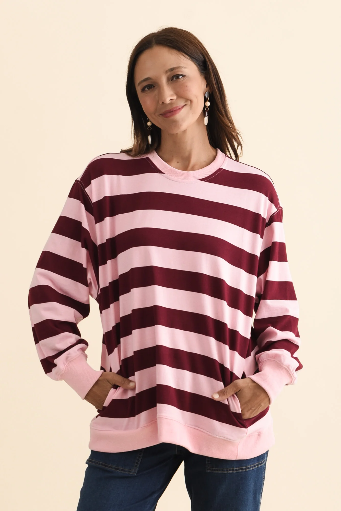 Stazie Pink Stripe Cotton Sweatshirt