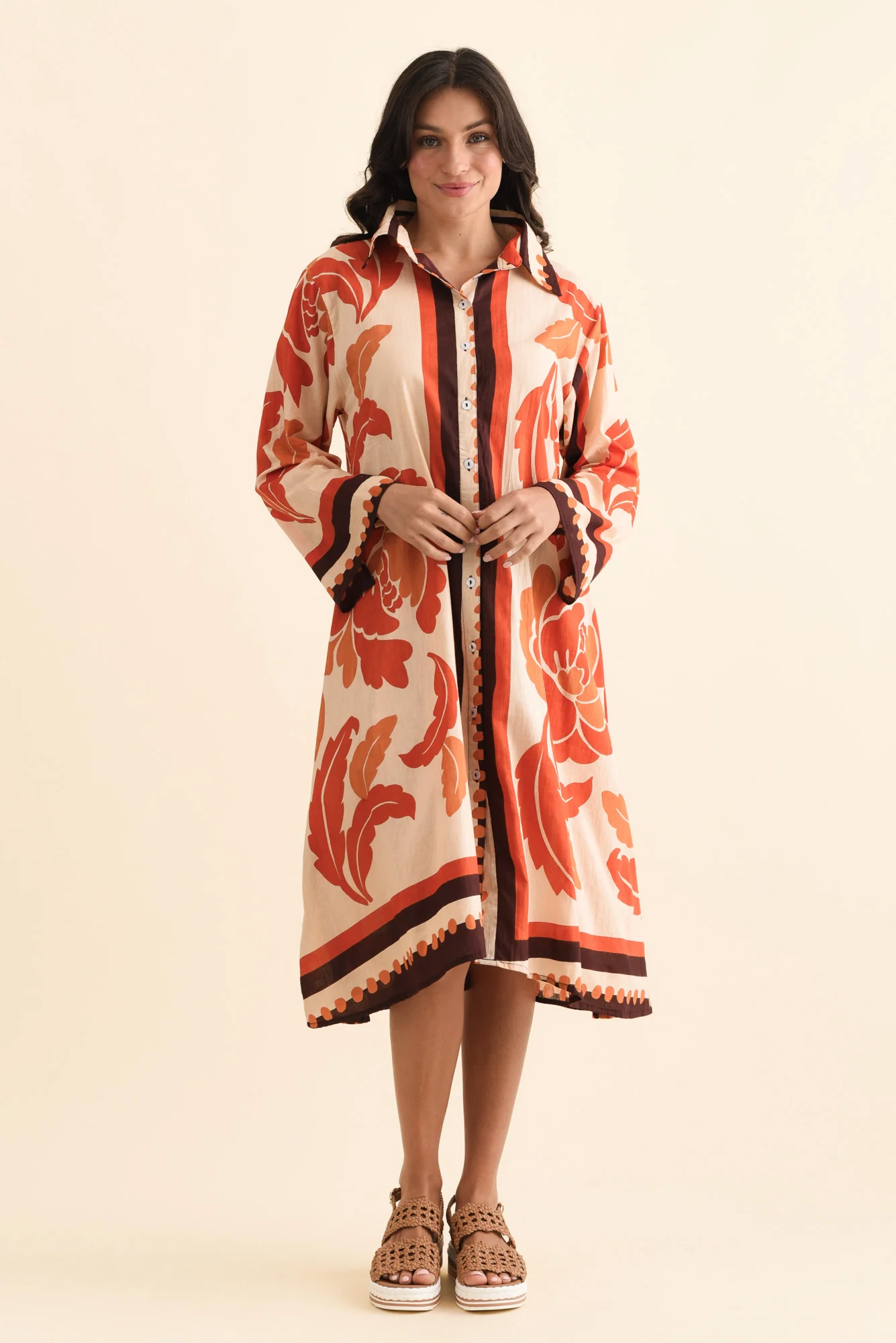 Stella Rust Leaf Cotton Shirt Dress - Image 7