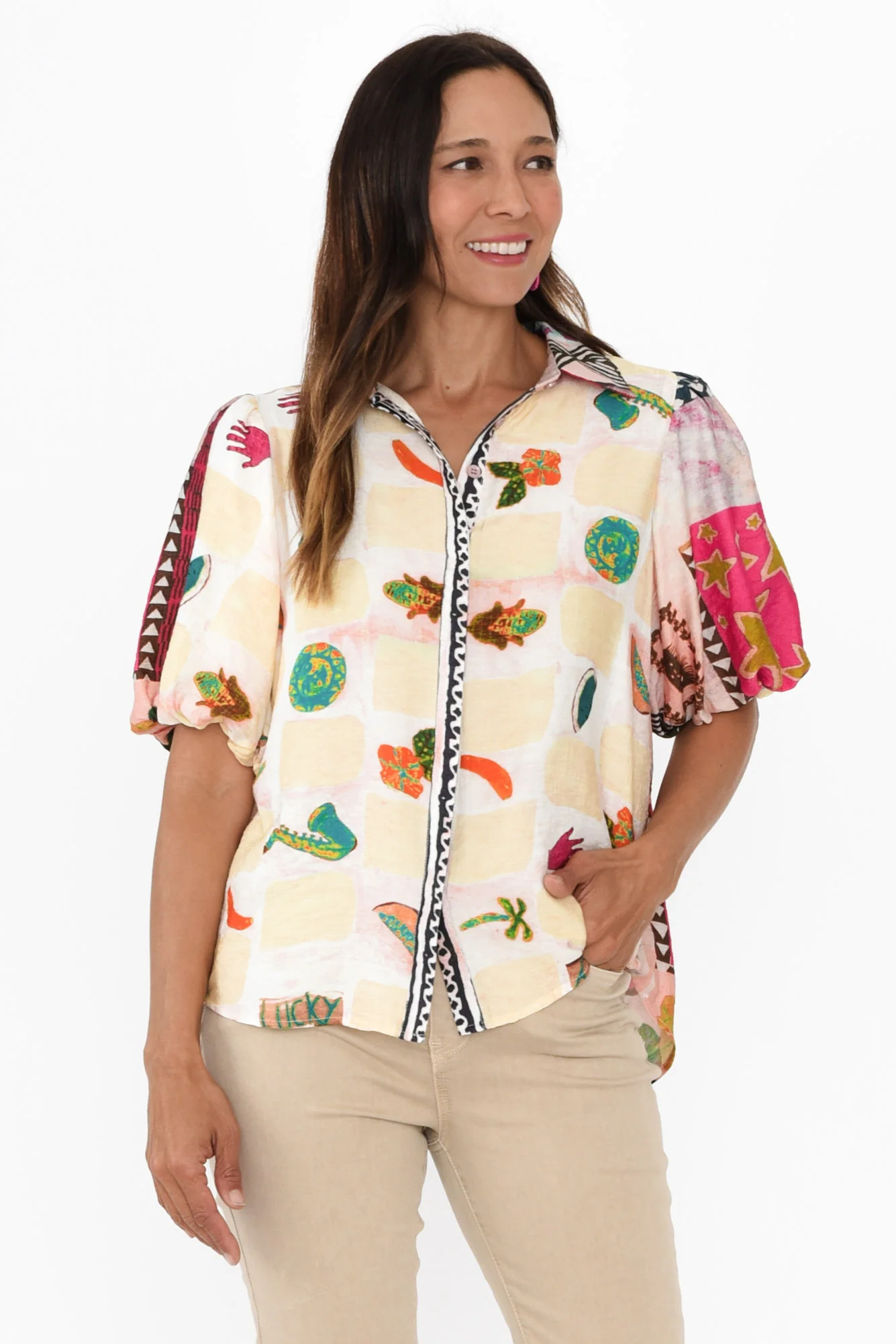 Surat Pink Tile Cotton Linen Shirt