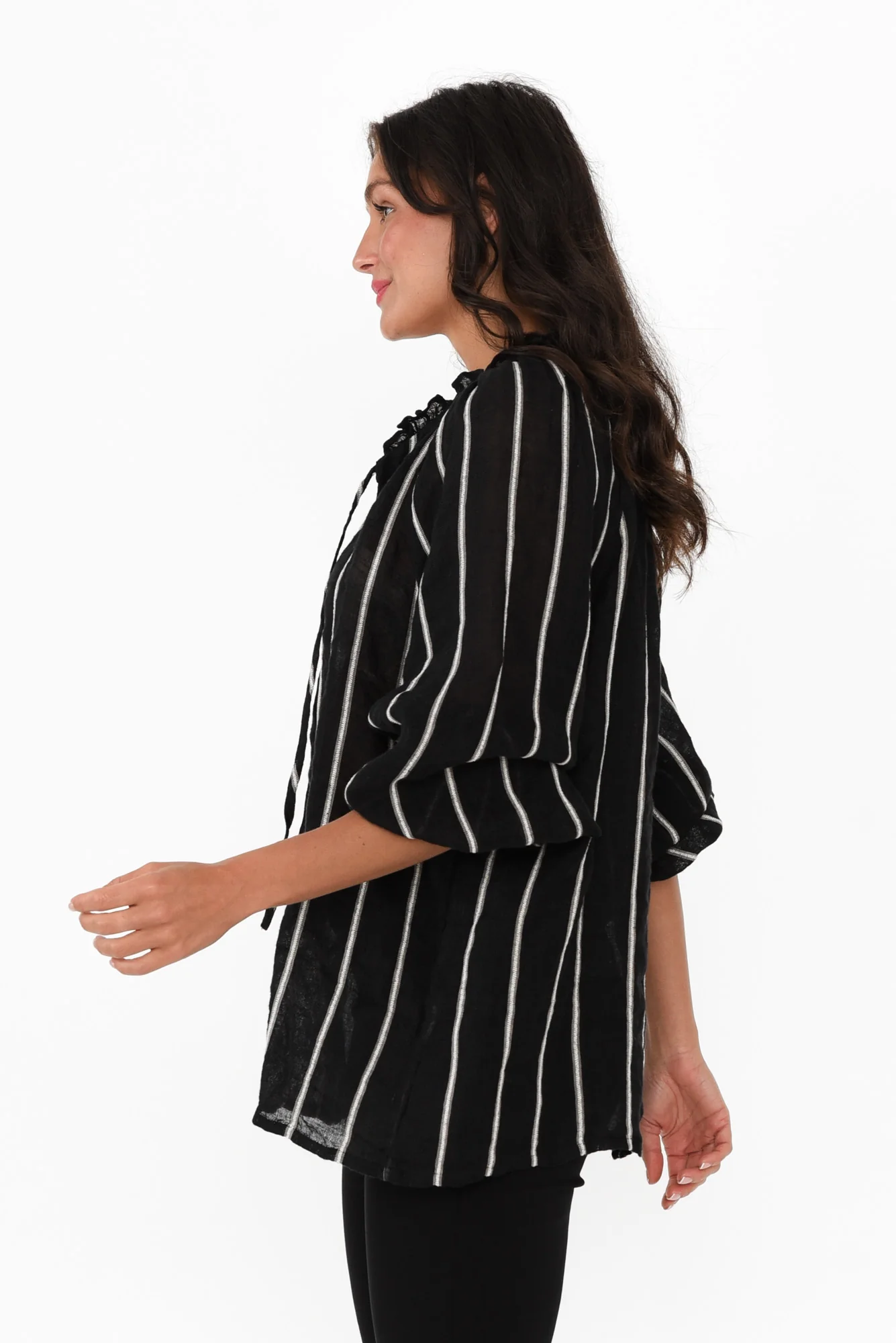 Sussana Black Stripe Linen Tie Top - Image 3
