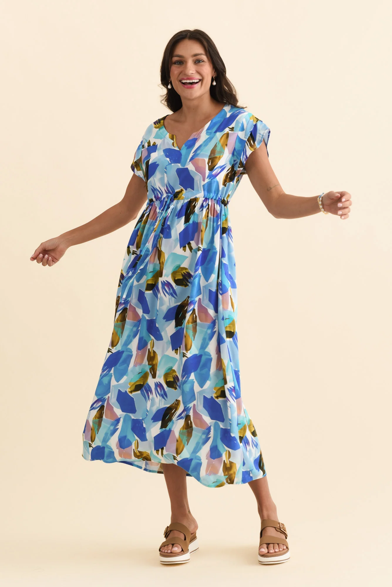 Suzette Blue Brush Stroke Midi Dress - Image 2