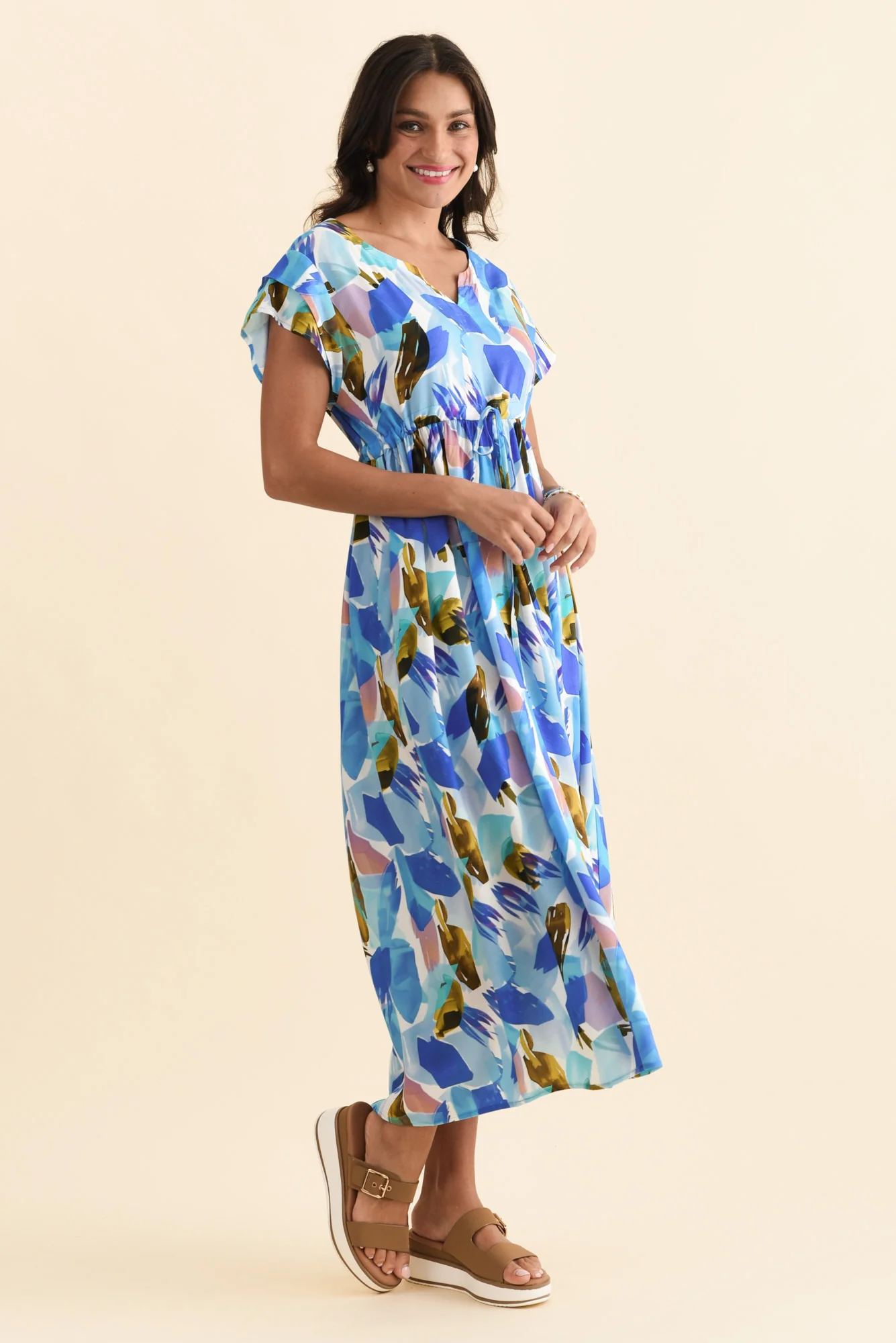 Suzette Blue Brush Stroke Midi Dress - Image 3