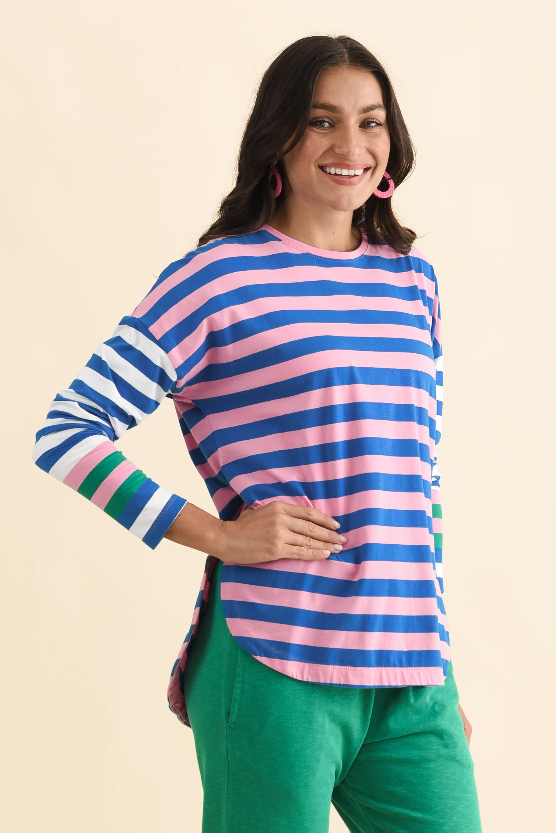 Taffy Blue Stripe Cotton Long Sleeve Tee - Image 3