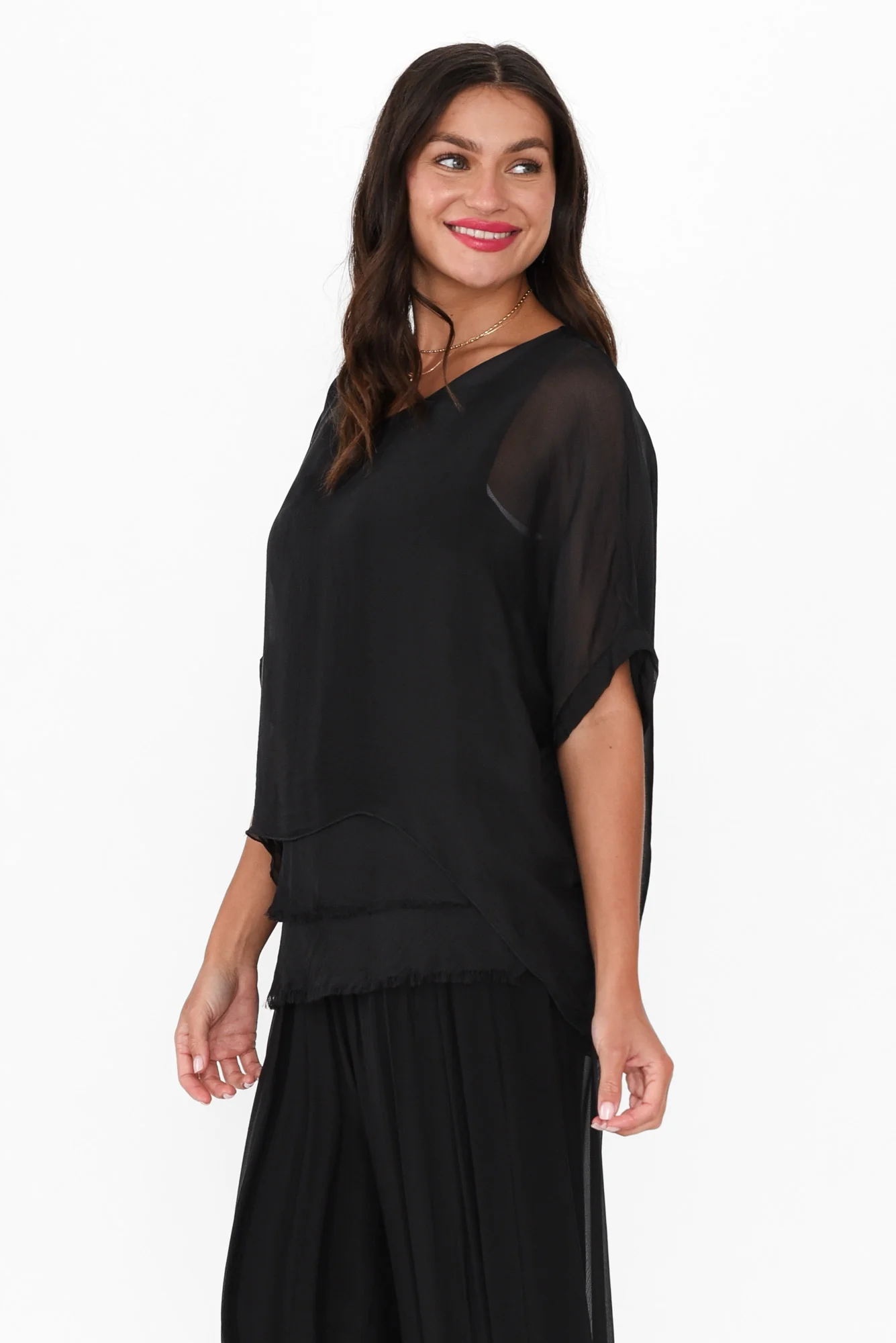 Talia Black Silk Layer Top - Image 4