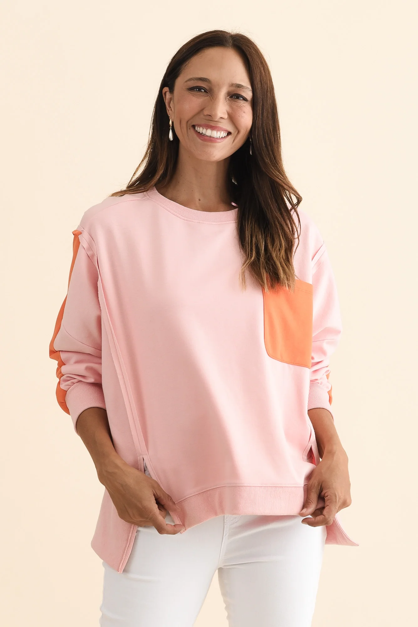 Tania Orange Contrast Cotton Sweatshirt