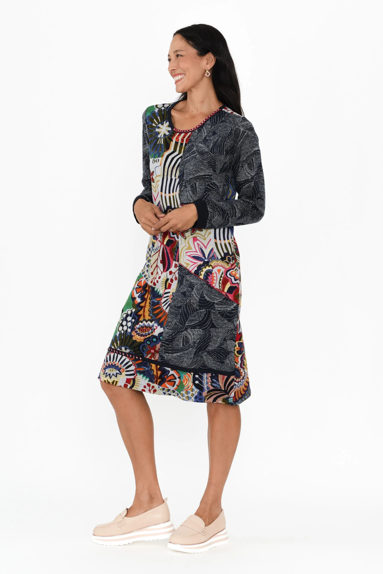 Thelma Navy Patchwork Pocket Dress - Image 3