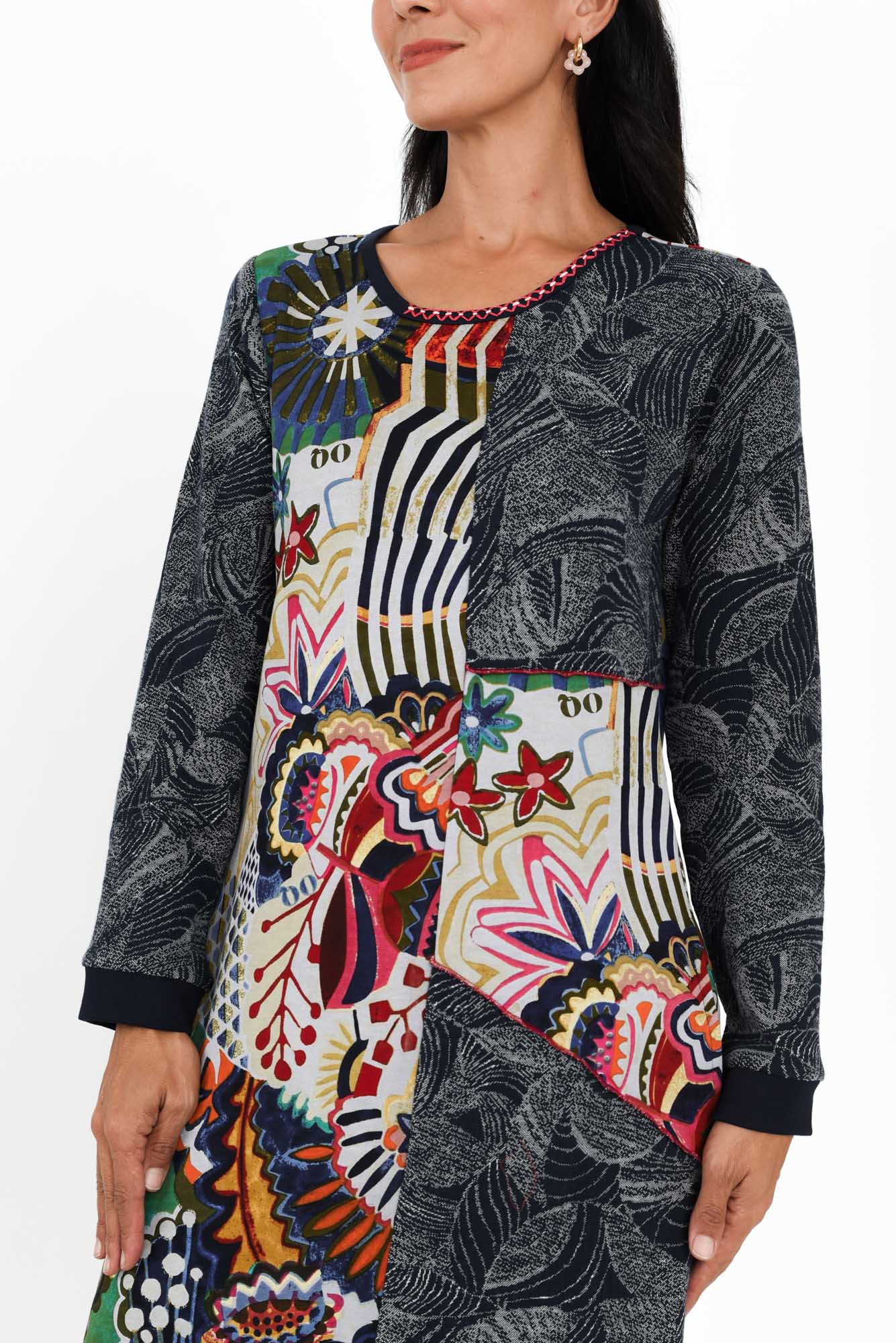 Thelma Navy Patchwork Pocket Dress - Image 5