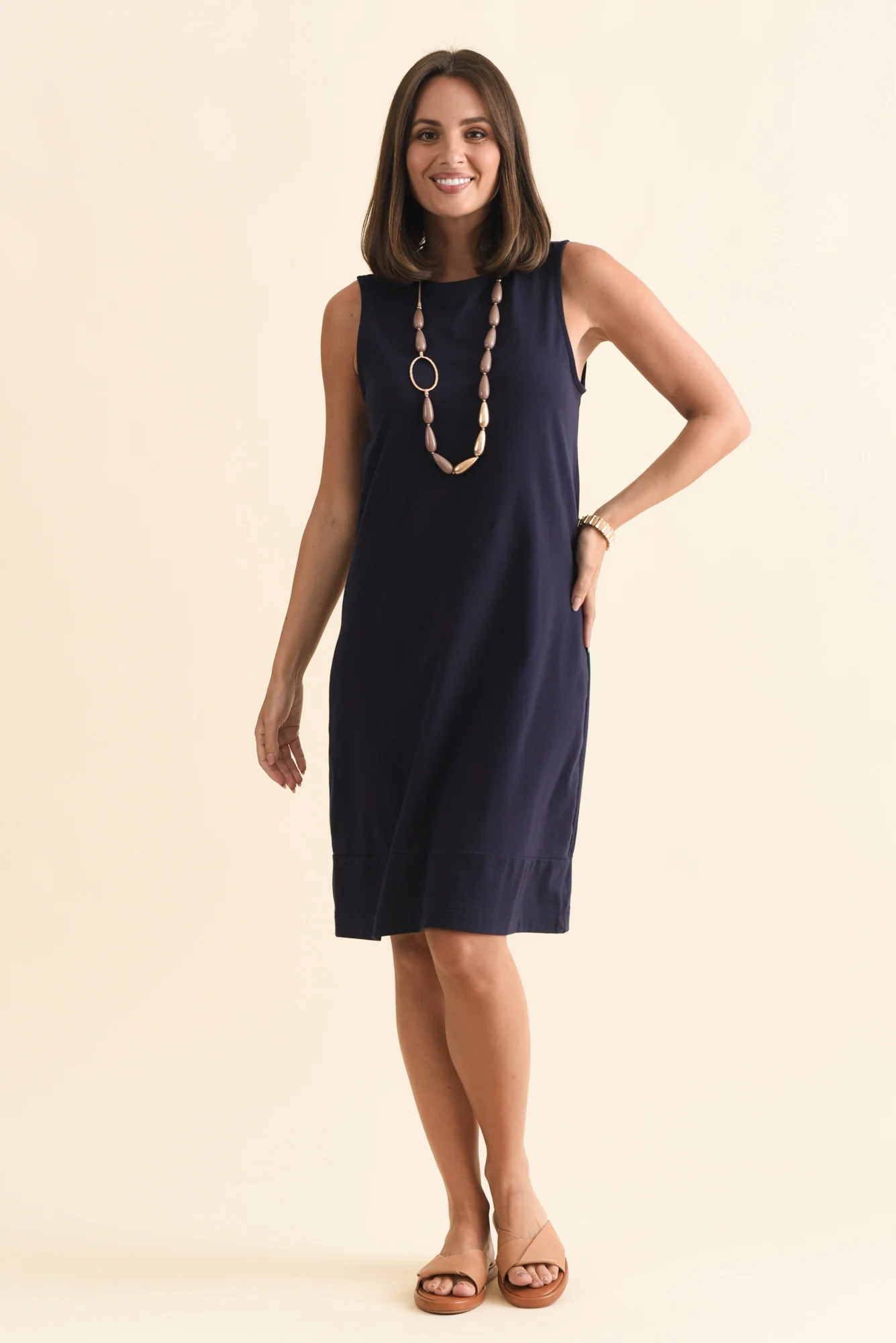 Tia Navy Cotton Sleeveless Dress - Image 2