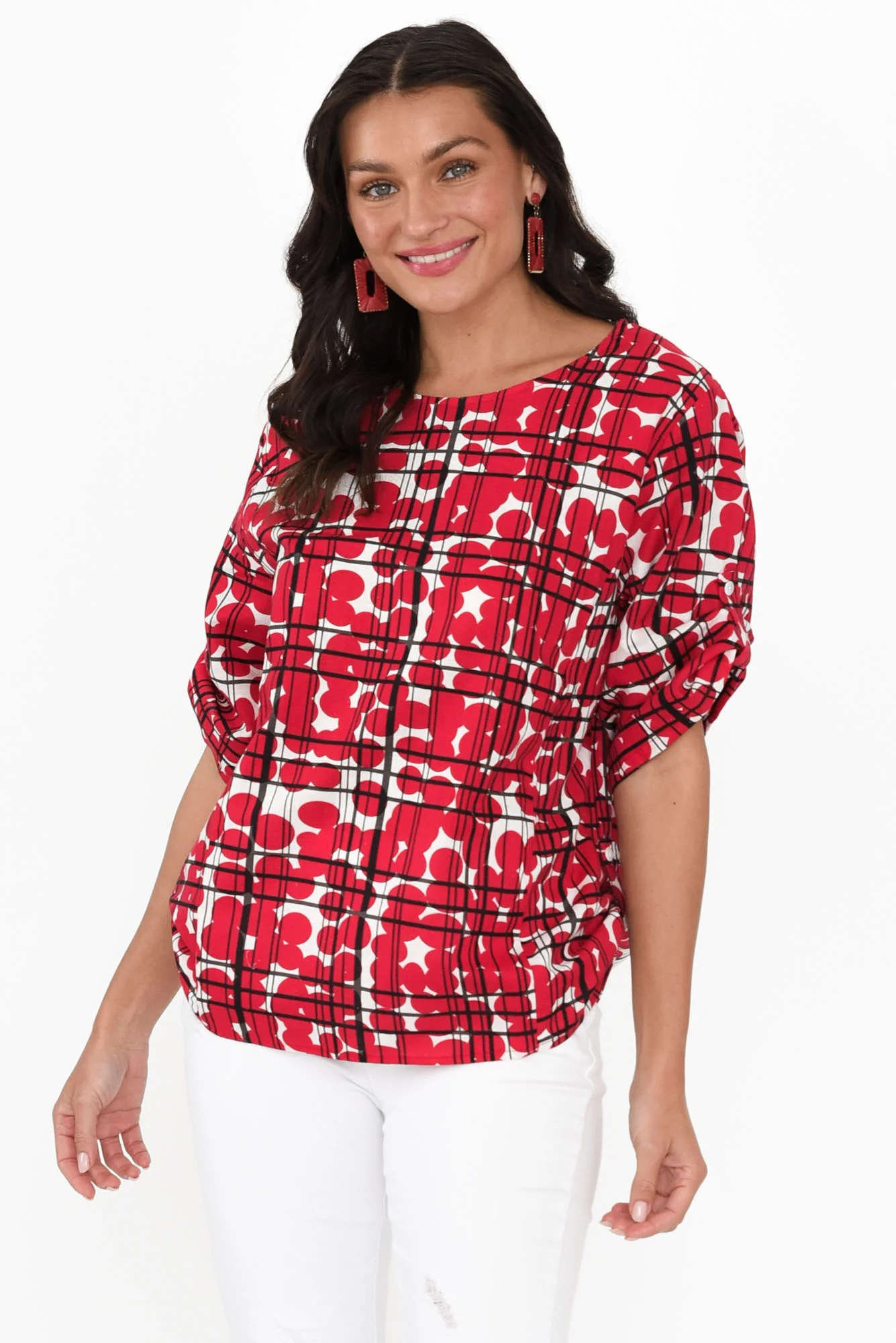 Tiana Red Spot Linen Top