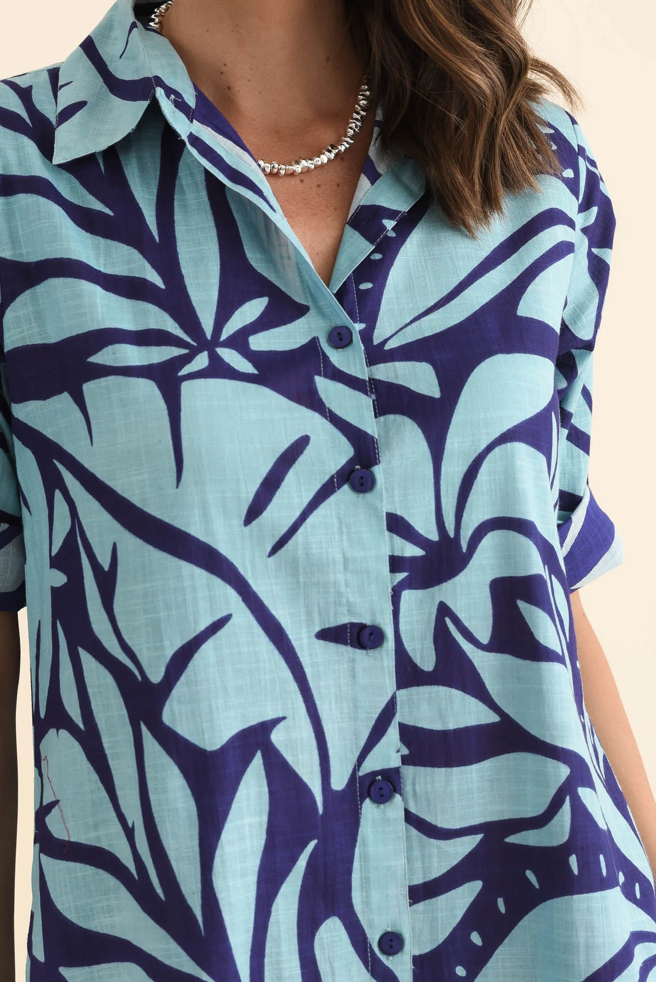 Tricia Blue Botanical Cotton Shirt Dress - Image 5