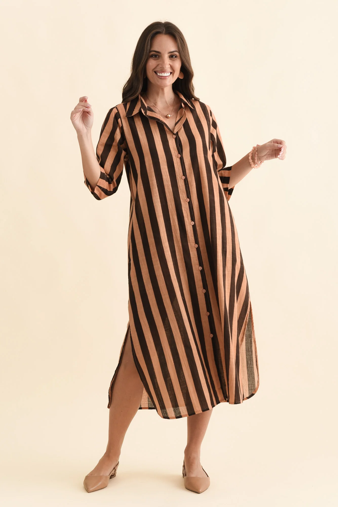 Tricia Chocolate Stripe Cotton Shirt Dress - Image 2
