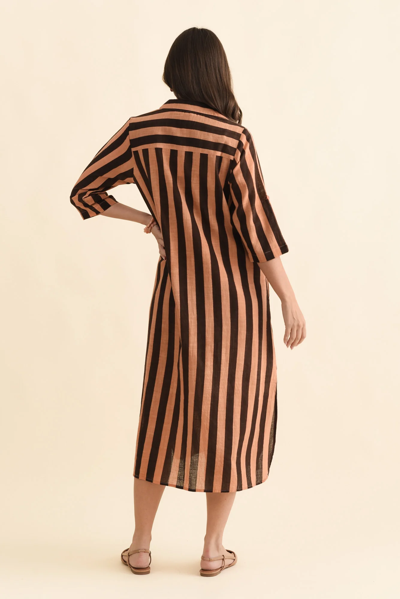 Tricia Chocolate Stripe Cotton Shirt Dress - Image 4