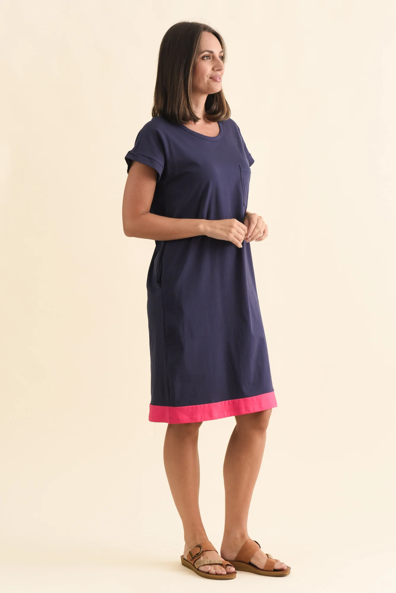 Trinity Navy Splice Cotton Tee Dress - Image 3