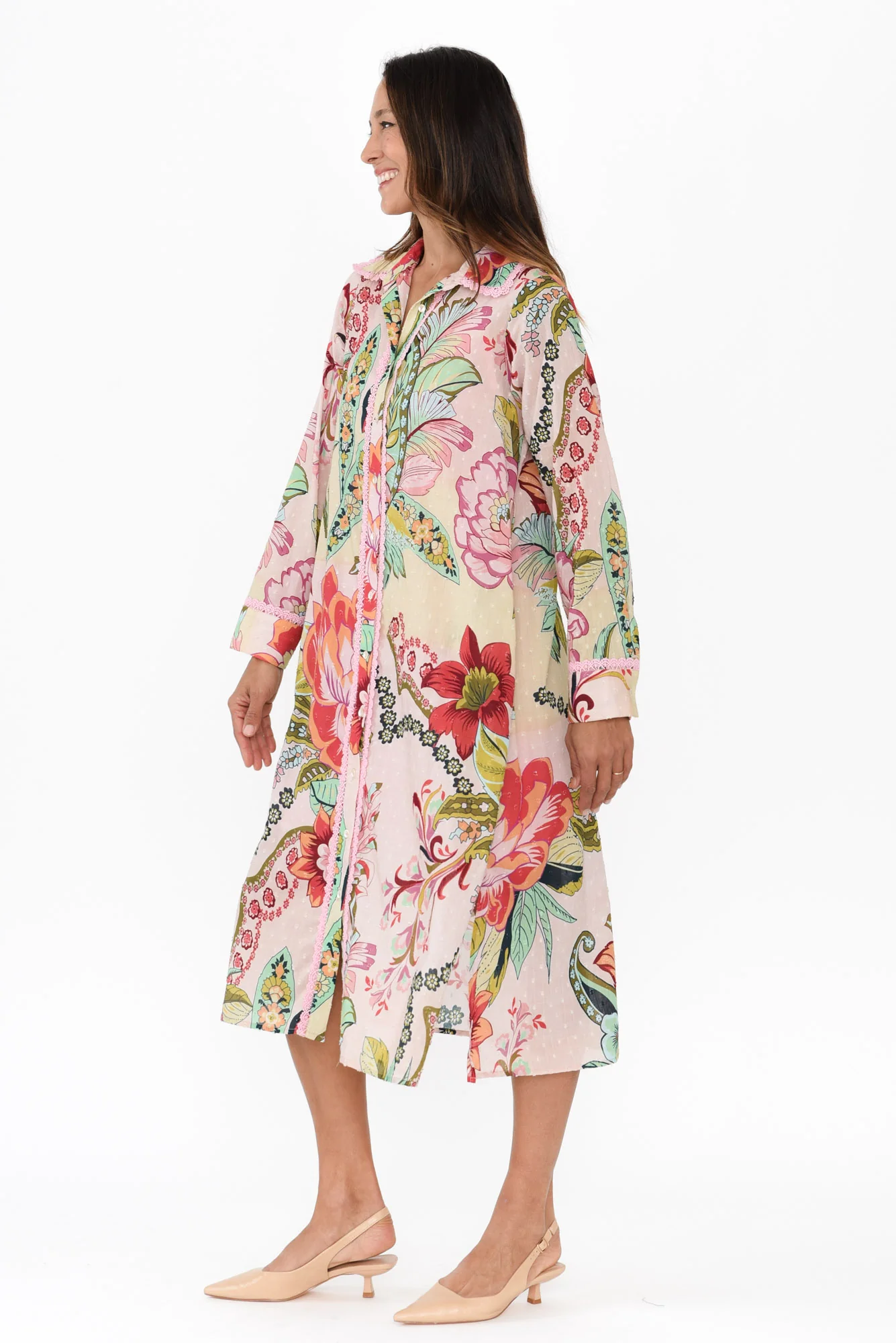 Vada Pink Floral Cotton Shirt Dress - Image 4