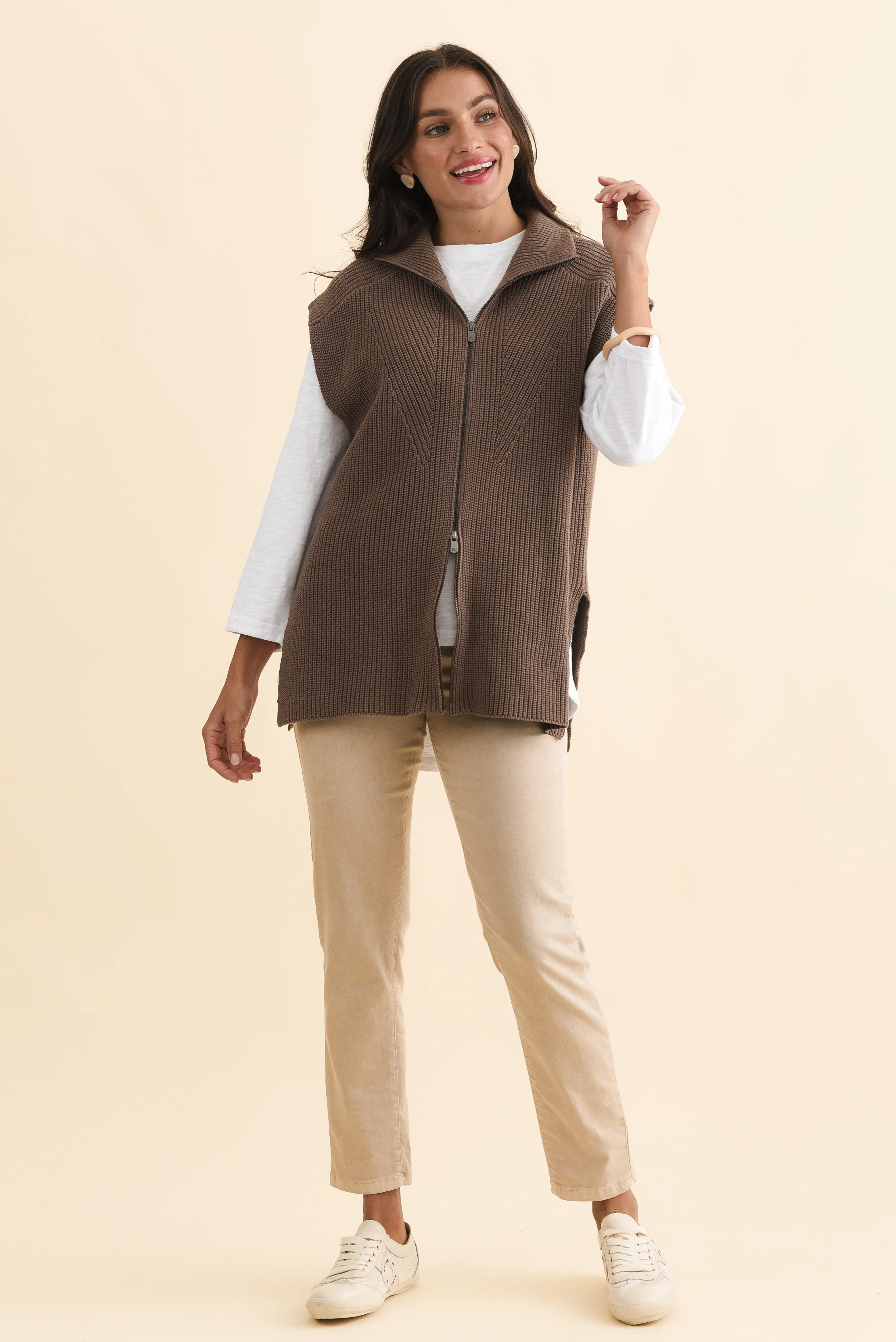 Viona Mocha Cotton Zip Knit Vest - Image 6