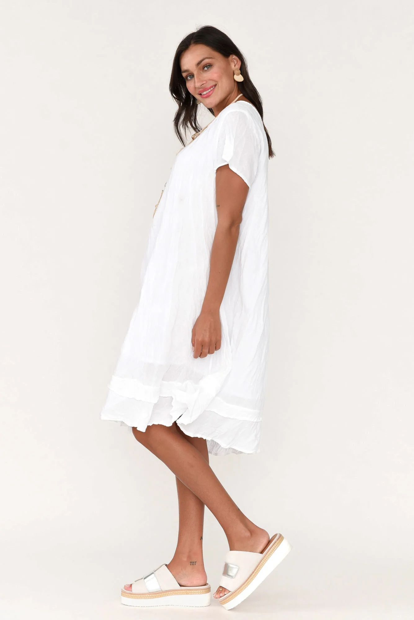 Lauren White Crinkle Cotton Dress - Image 4