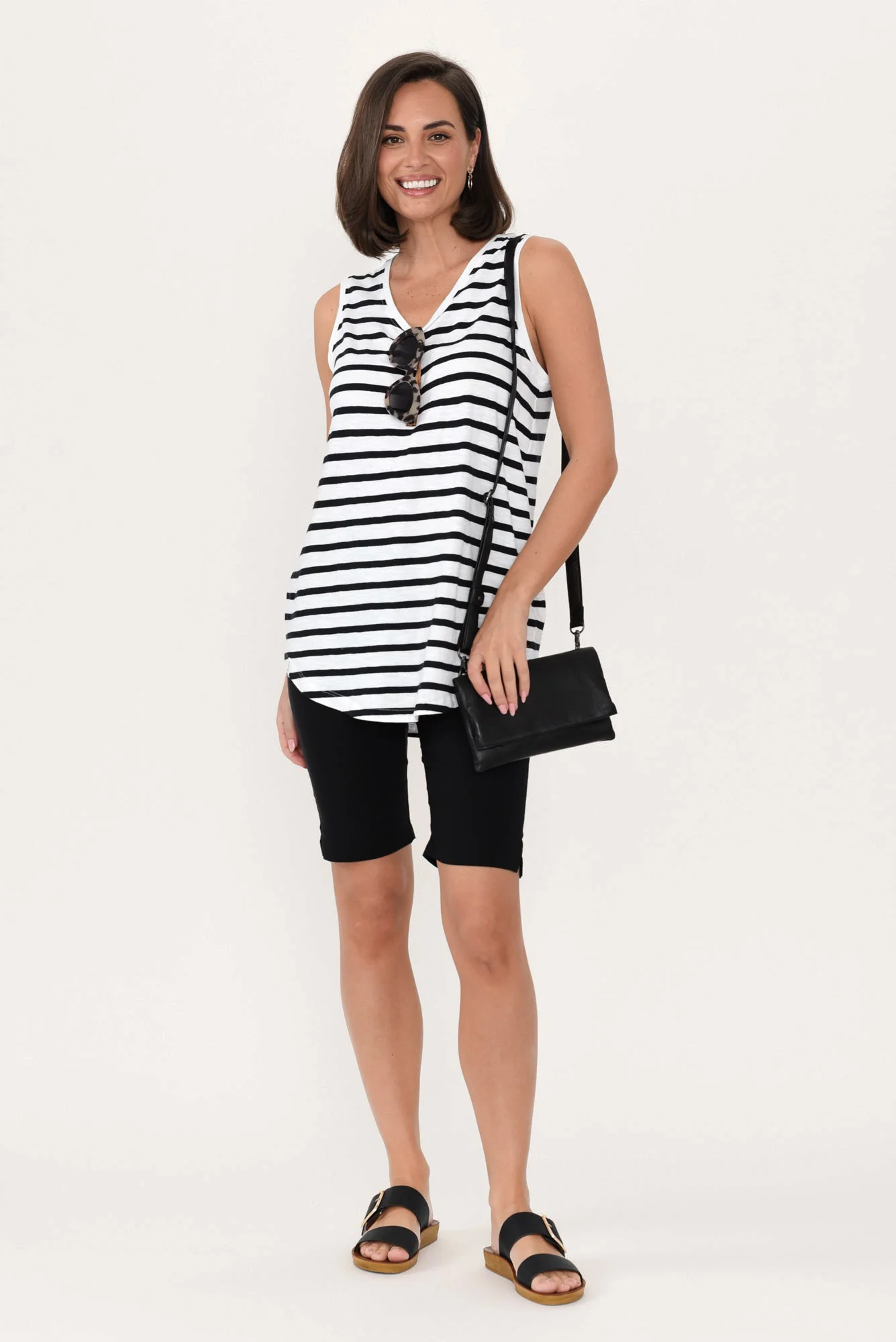 White Stripe Cotton Scoop Tank - Image 2