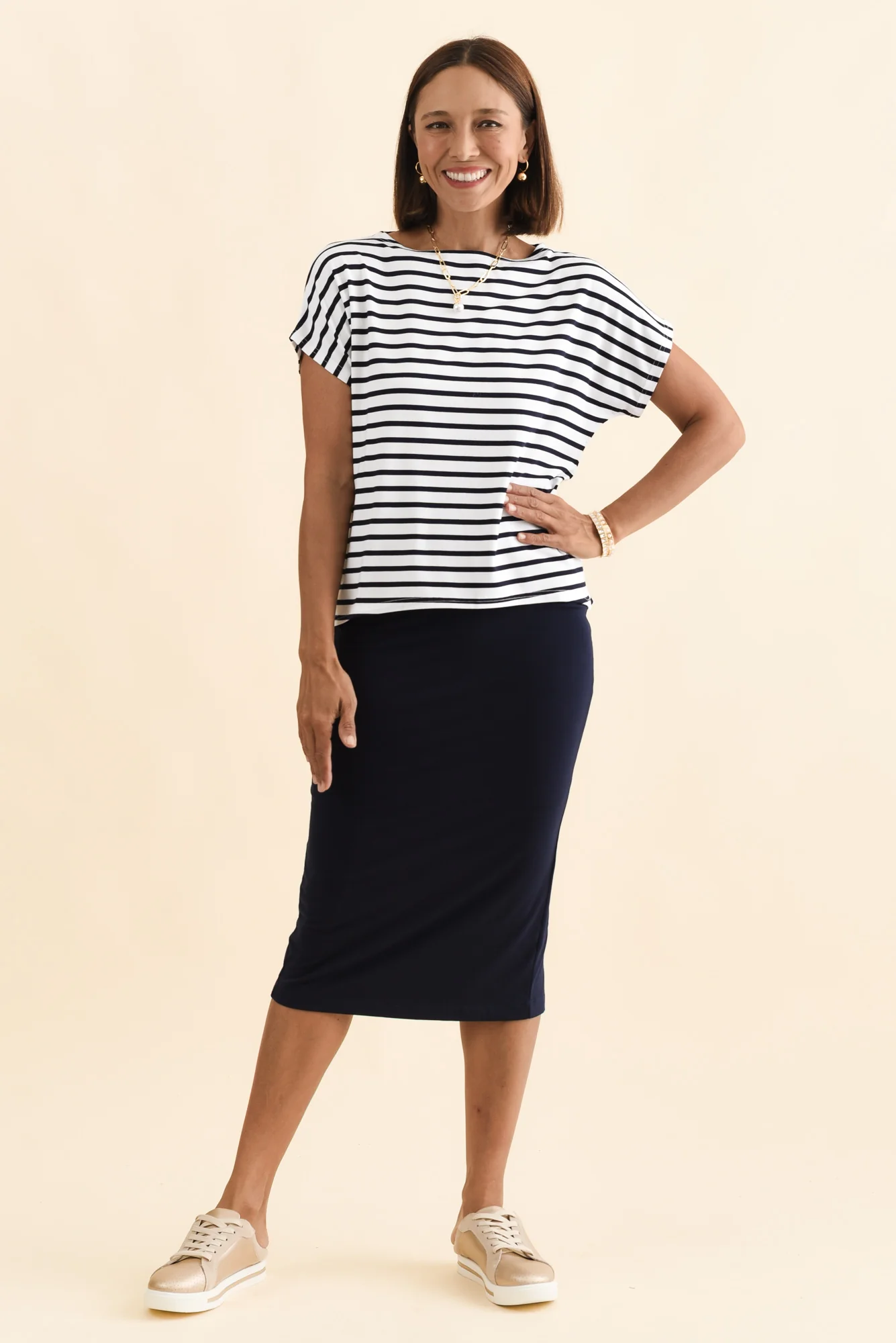 Wilde Navy Stripe Bamboo Box Tee - Image 6