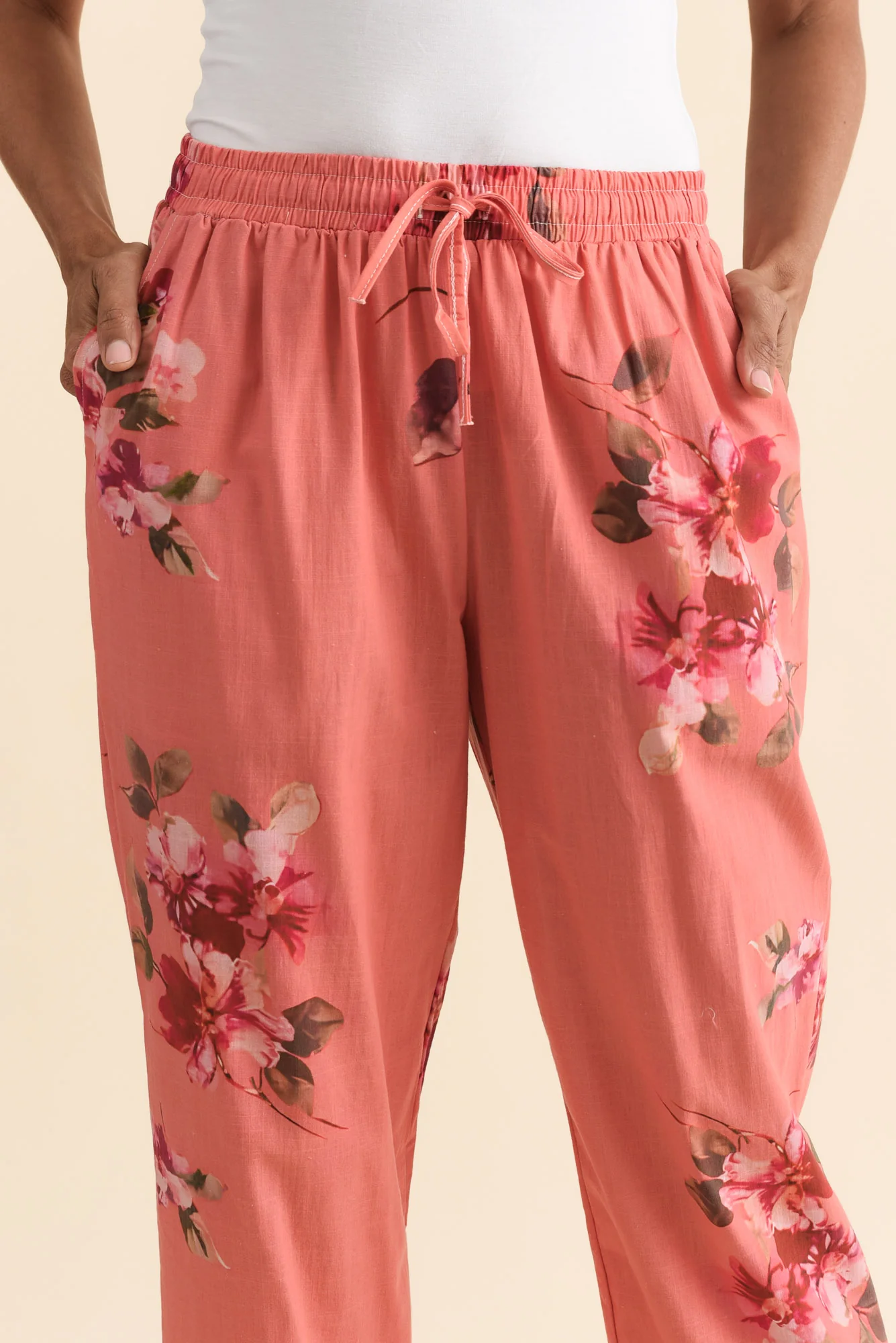 Zina Orange Flower Cotton Pants - Image 5