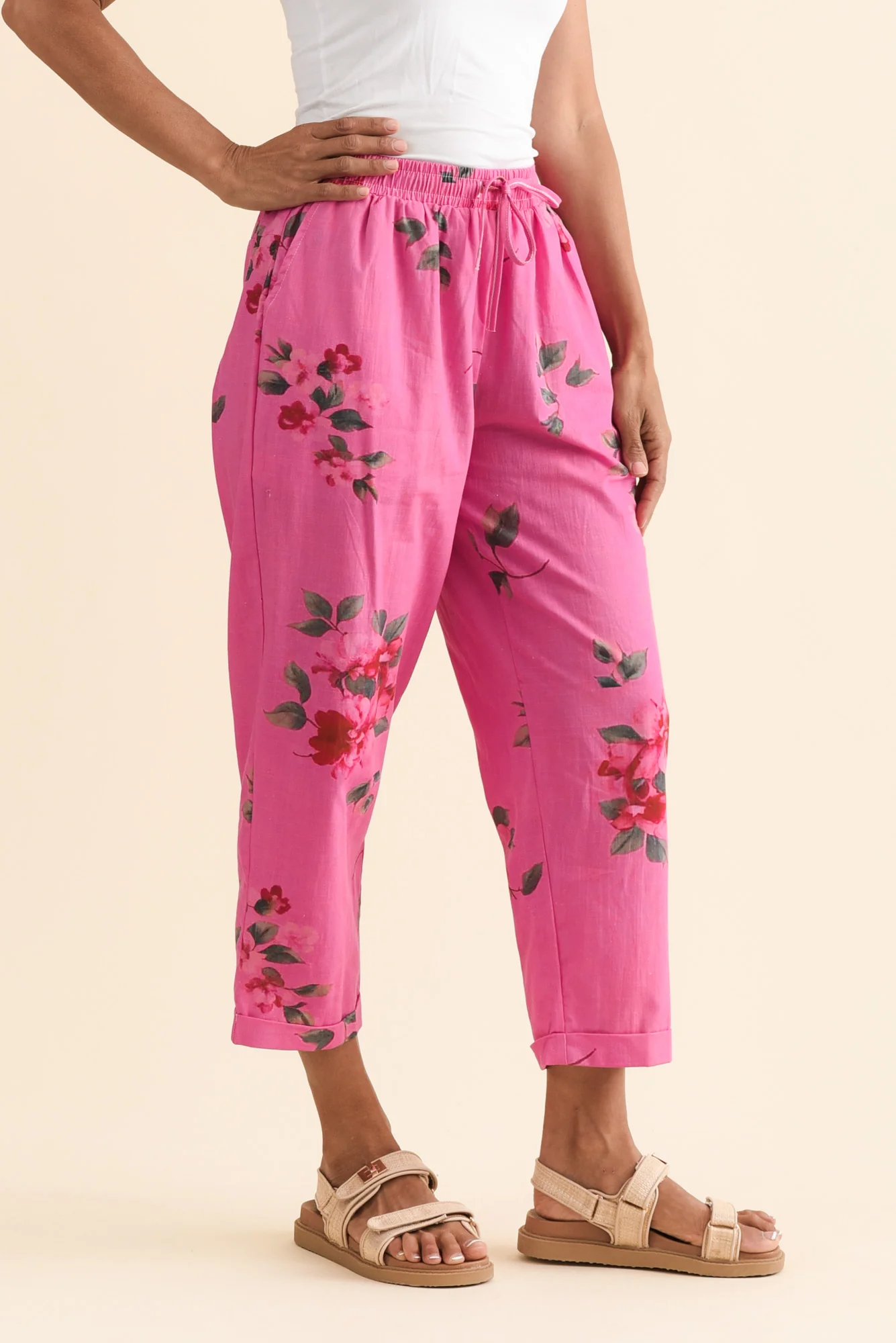 Zina Pink Flower Cotton Pants - Image 3